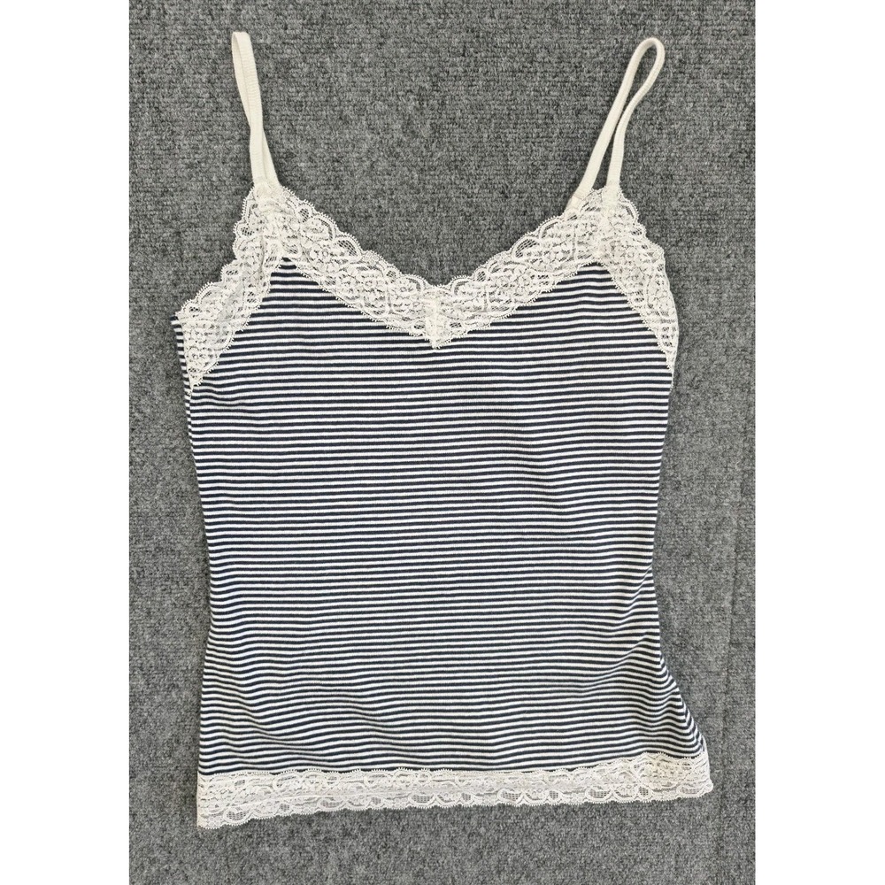 Hollister Cami Top Lace Trim V-Neck Icon Layering Ribbed Stripe Black & White XL